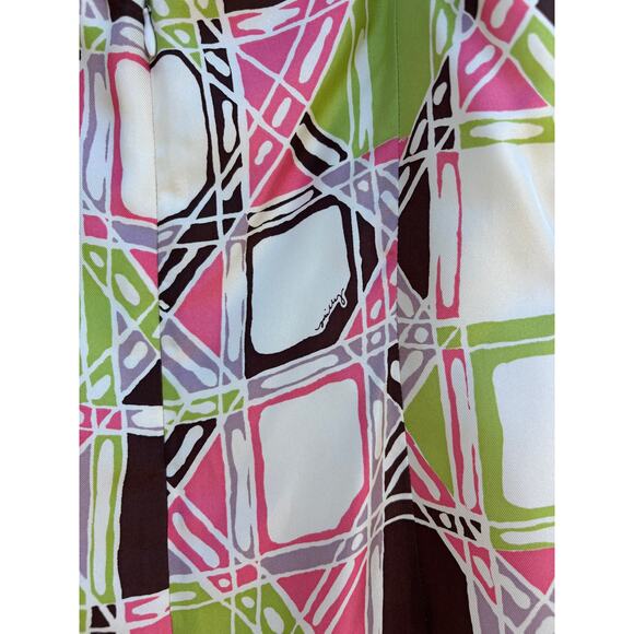 Milly Mini Silk Dress, Sheath Shift, Geometric Print,‎ Gold Metal Straps, Sz 10 - Picture 4 of 4